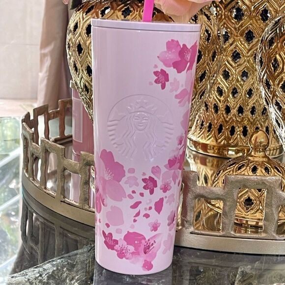 2022 Starbucks Mexico Pink Cherry Blossom Stainless Steel Cold Cup 24oz - Picture 3 of 11